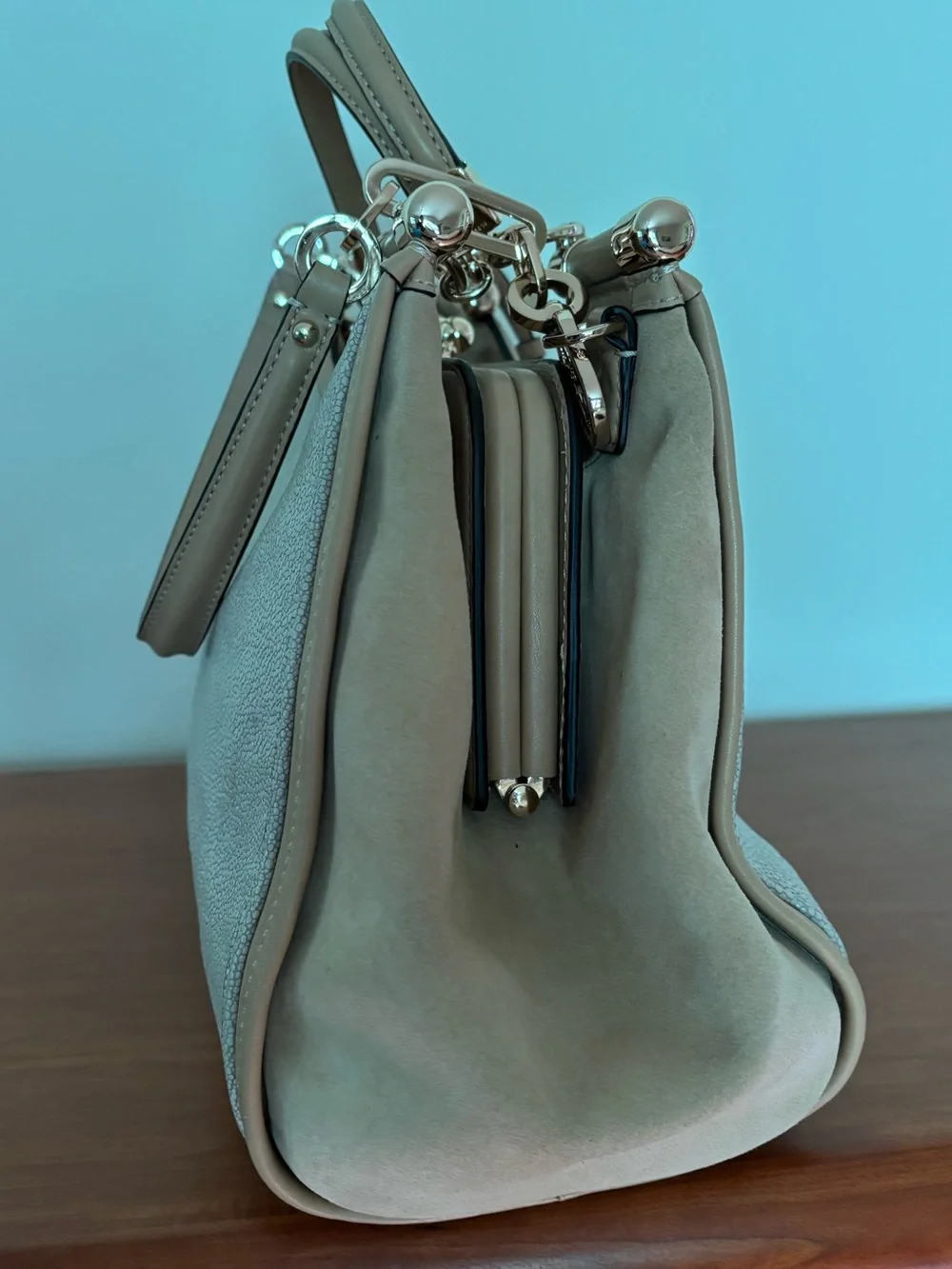 COACH Madison Pinnacle Caroline Satchel in Embossed Texture Leather and Sued